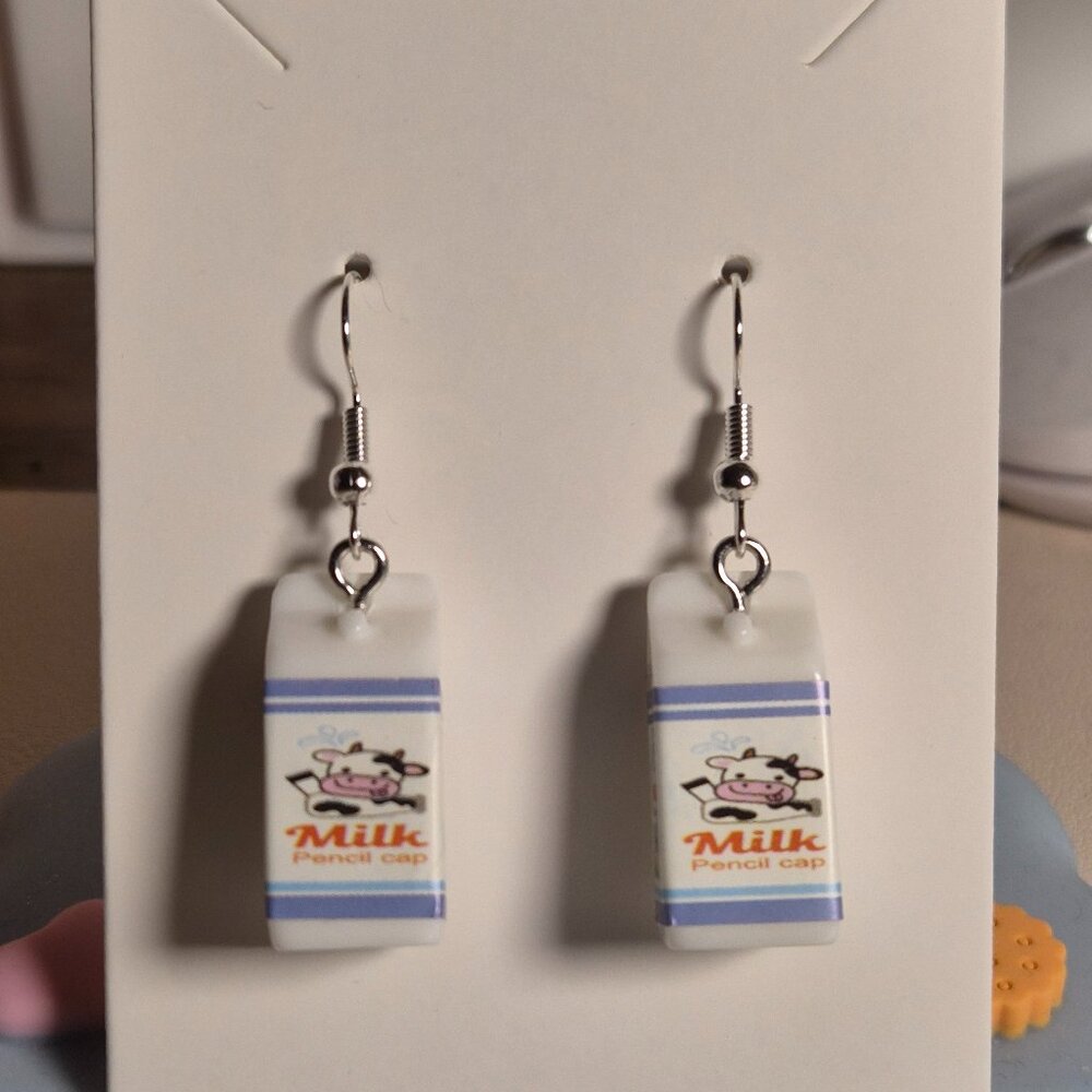 Kawaii Milk Carton Earrings ~ Cute Aesthetic Dangle Earrings Y2K